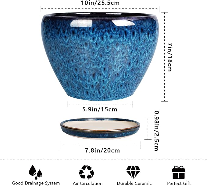 10 Inch Ceramic Planter Pot, Ceramic Plant Pot - Image 3