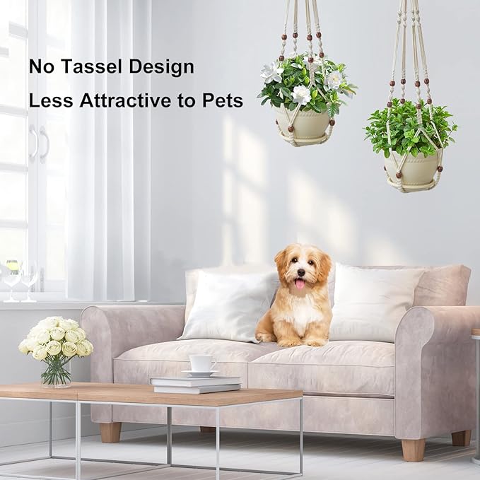 Macrame Plant Hanger with Pot, 3 Set Hanging Planters - Image 6