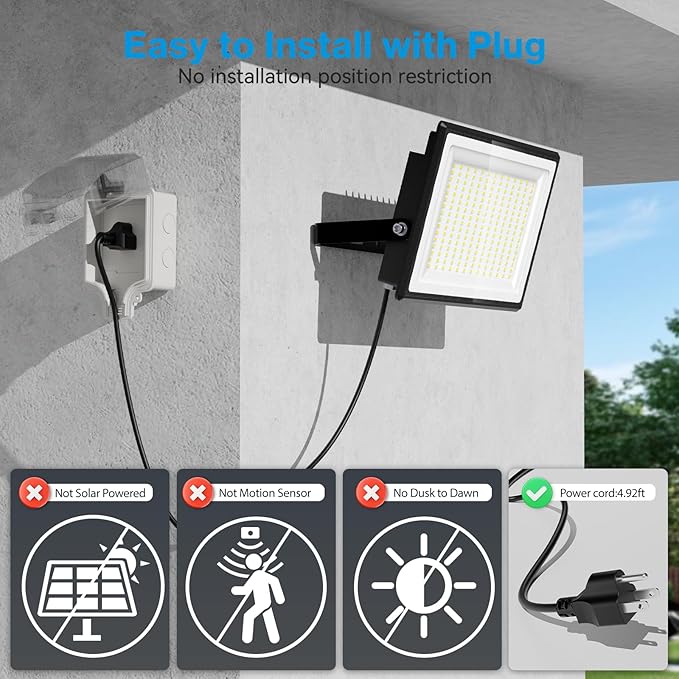 Olafus 2 Pack 200W LED Flood Light Outdoor, 18000LM Super Bright IP66 - Image 2