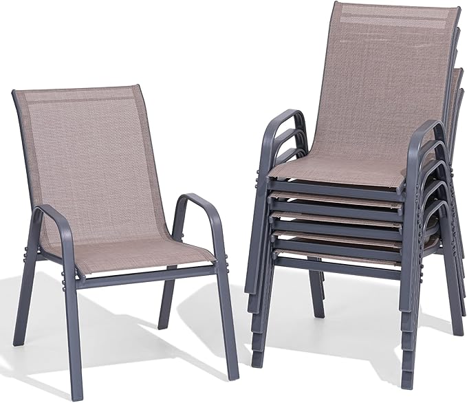 Patio Chairs Set of 6, Easily Set Up Stackable Outdoor Dining Chairs by Dovov