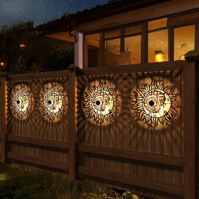 4 Pack Solar Fence Lights Metal Solar Powered Outdoor Wall Deck Step Lights Sun - Image 2