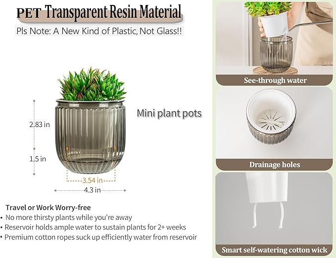 Melphoe Self Watering Pots for Indoor Plants Planter, 4.3 Inch 2 Pack Planters - Image 6