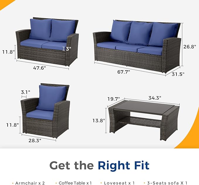 Wisteria Lane 5 Piece Patio Furniture Set, Wicker Outdoor Patio Conversation - Image 7