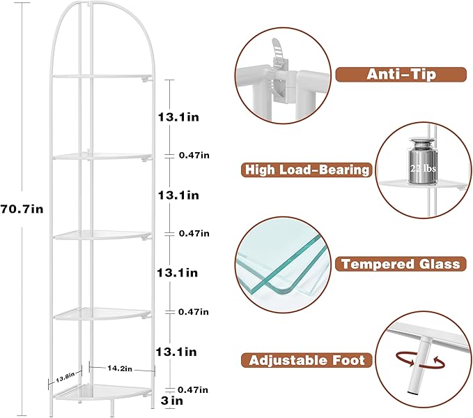 Crofy Foldable 5 Tier Corner Shelf, Metal Corner Plant Stand - Image 3