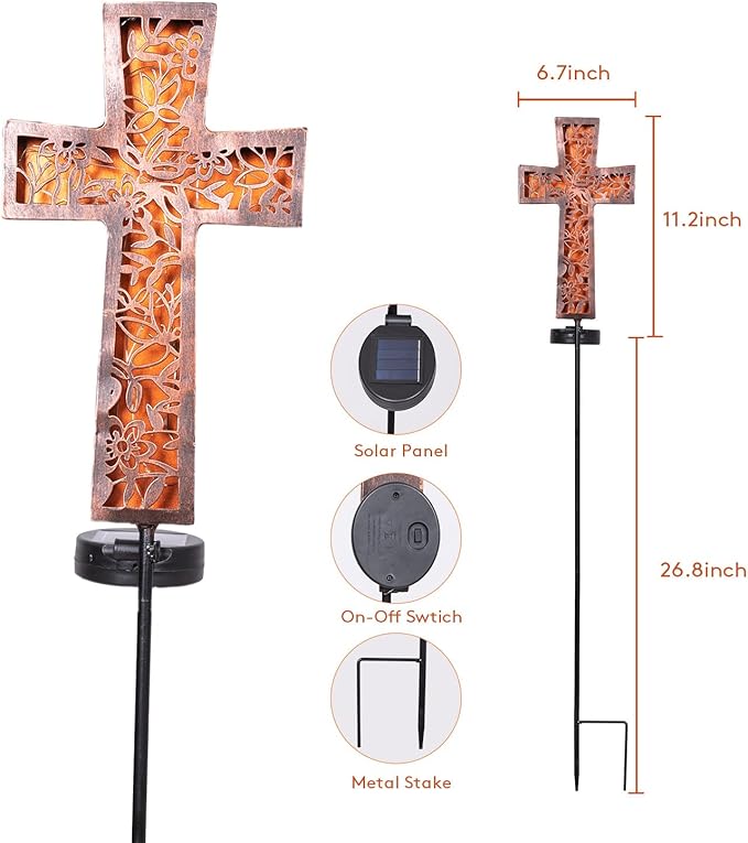 Solar Cross Garden Stake Lights 38inch Metal Outdoor Waterproof Memorial Garden - Image 3