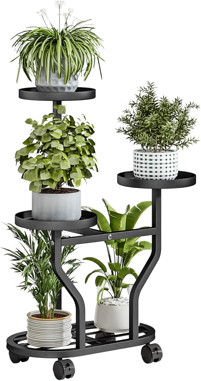 Plant Stand with Wheels 3 Tier Metal Plant Holder Corner Flower Shelf by YIZAIJIA