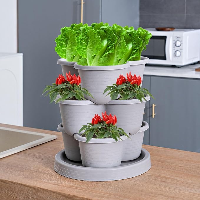 Vertical Strawberry Planter 3 Tier Hanging Vertical Gardening Stackable Planter - Image 6