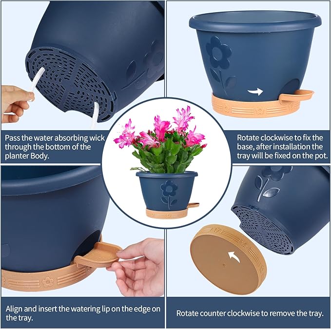 Plastic Plant Pots 10 Inch Set of 4, Self Watering Pots - Image 7