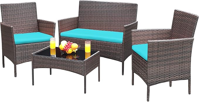 Greesum Patio Furniture 4 Pieces Conversation Sets Outdoor Wicker Rattan Chairs by BuynowfromGreesum