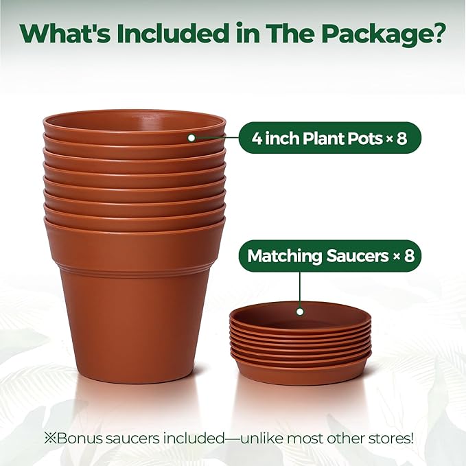 T4U 4 Inch Plant Pots 8-Pack, Small Flower Pots - Image 6