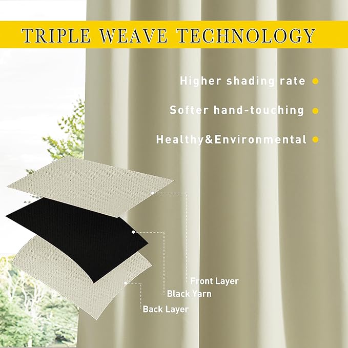 NICETOWN 2 Panels Outdoor Curtains Waterproof Pocket & Back Tab on Top & Bottom - Image 6