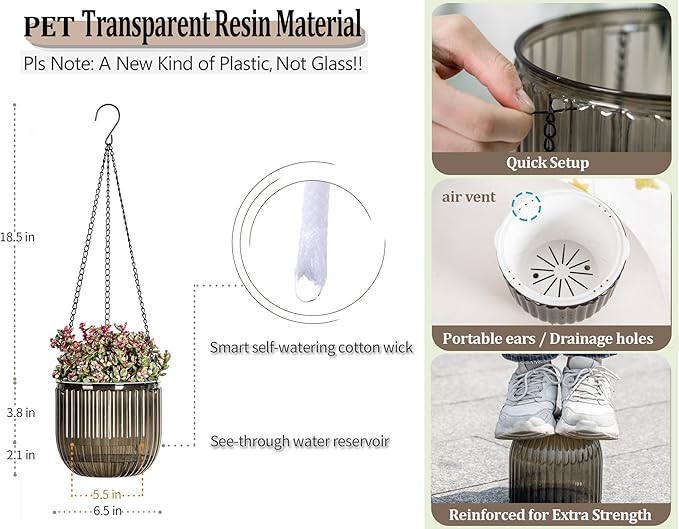 Melphoe 2 Pack Self Watering Hanging Planters Indoor Flower Pots, 6.5 Inch - Image 6
