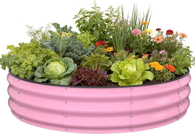 Galvanized Raised Garden Bed 4×4×1 FT, Round Metal Raised Garden Bed Outdoor by Pattiumo