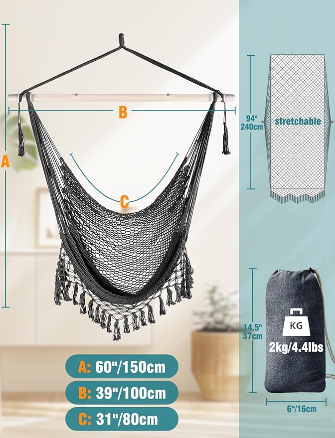 Chihee Hammock Chair Super Large Soft-Spun Cotton Rope Weaving Hanging Chair - Image 4