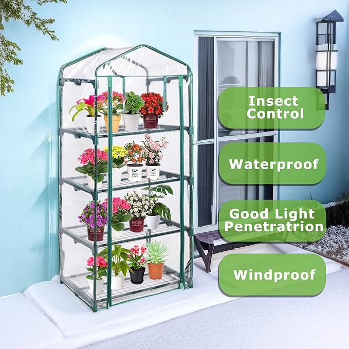 Mini Greenhouse for Indoor Outdoor, Plant Green House 4-Tier Rack Stand - Image 5