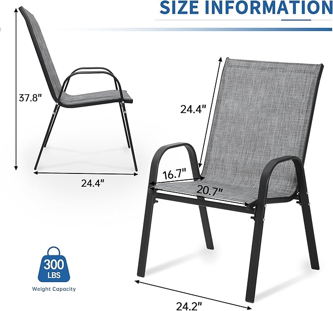 PIZZELLO Patio Chairs Set of 4, Outdoor Stackable Dining Chairs - Image 2