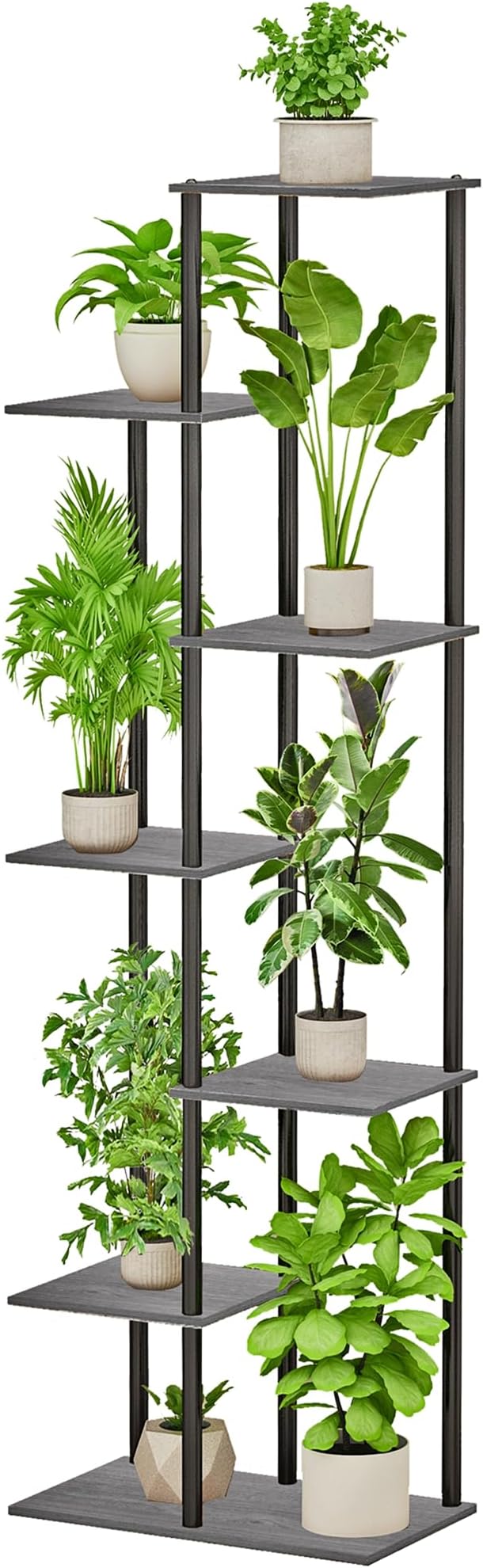 Plant Stand Indoor 7 Tier 8 Potted Metal Wood Plant Shelf, Oak Grey by GreenLivingSpaces