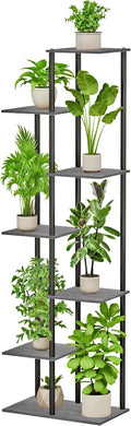 Plant Stand Indoor 7 Tier 8 Potted Metal Wood Plant Shelf, Oak Grey by GreenLivingSpaces