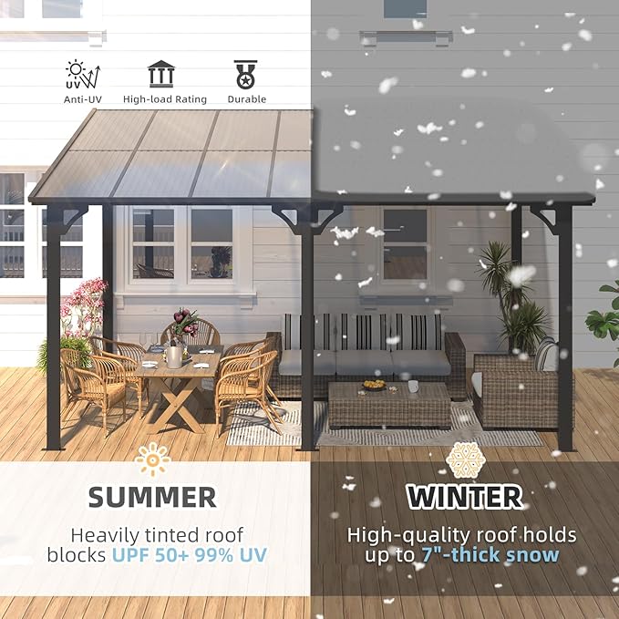 AECOJOY 14' x 10' Gazebo for Patio, Hard Top Lean to Gazebo Pergola - Image 6