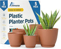 Terracotta Plant Pots with Drainage Holes & Saucers 5 Pack, Indoor & Outdoor by LIFEMASTER
