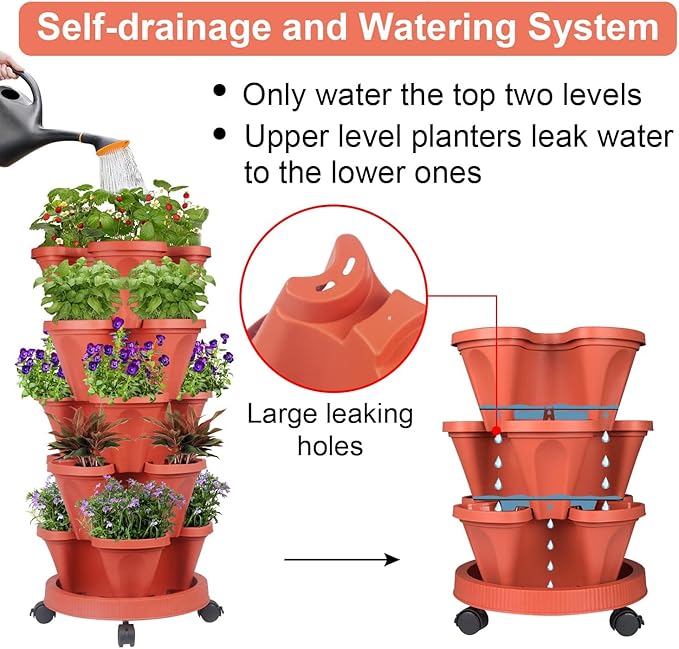GameXcel Vertical Planter 5 Tier Stackable Planters Garden Planters Strawberry - Image 5