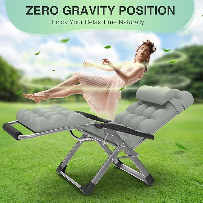 Suteck Oversized Zero Gravity Chair, 29In XL Lounge Chair w/Removable - Image 6