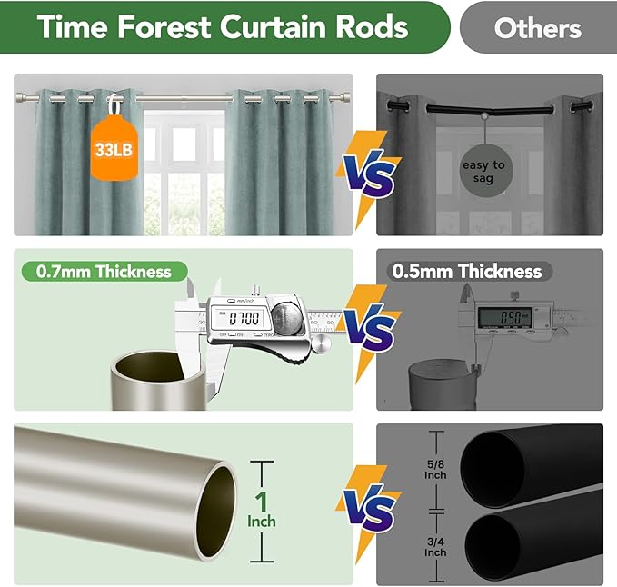 Curtain Rods for Windows 32 to 170, 1 Inch Adjustable Heavy Duty Long Window - Image 8