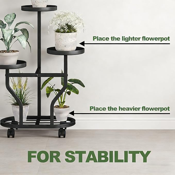Plant Stand with Wheels 3 Tier Metal Plant Holder Corner Flower Shelf - Image 3