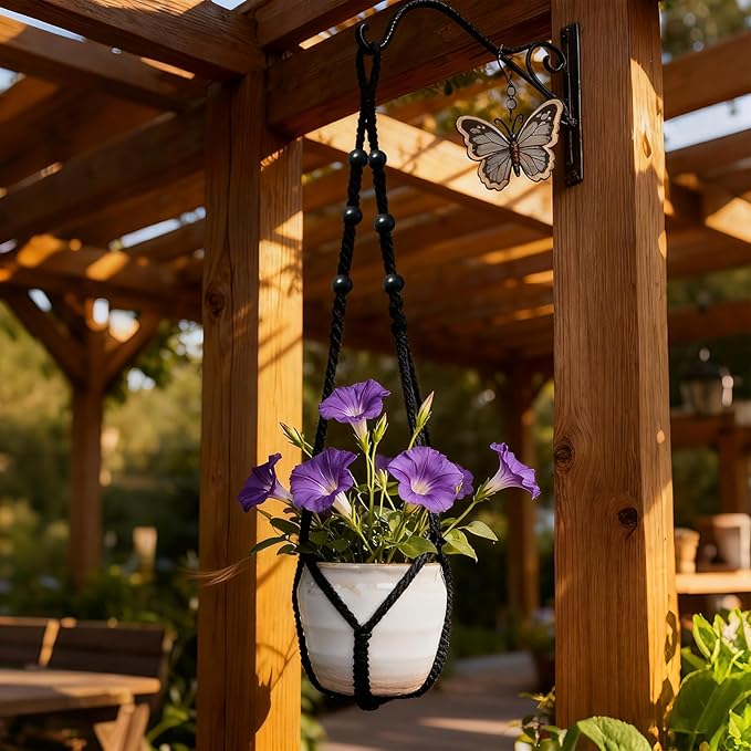Macrame Plant Hanger, Wood Beads Cotton Hanging Planter Holder - Image 8