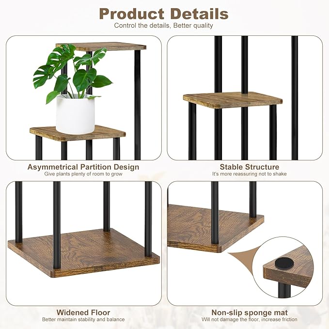 4 Tier Plant Stand Indoor, Thickened Metal Wood Corner Plant Shelf Stands - Image 3