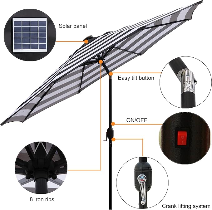 Blissun 9 ft Solar Umbrella 32 LED Lighted Patio Umbrella Table Market Umbrella - Image 2