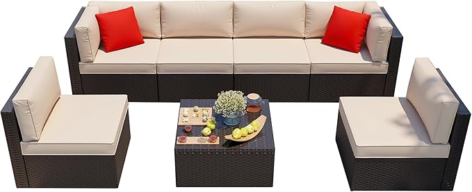 Shintenchi 7 Pieces Patio Furniture Sets Outdoor All-Weather Sectional Patio - Image 5