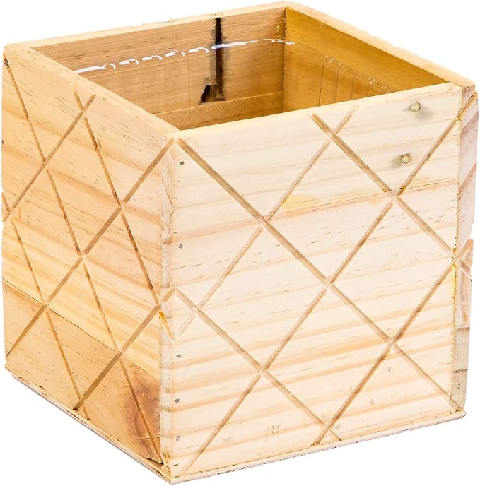 Wood Planter Box with Diamond Cross Hatch Style, 5 Inch Square, Rose Wood - Image 2
