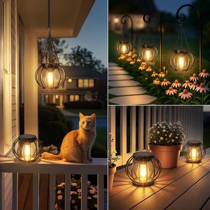 Solar Lanterns Outdoor Waterproof: 2 Pack Metal Hanging Decorative Solar Lights - Image 7