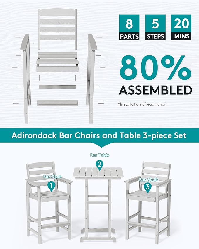SERWALL 4 Pieces Outdoor Patio Bar Set - Image 7