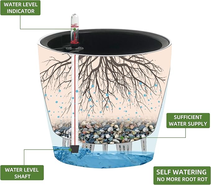 Dexceder 9x8 Inches Self Watering Planter Indoor Outdoor, Inner Pot Design - Image 2