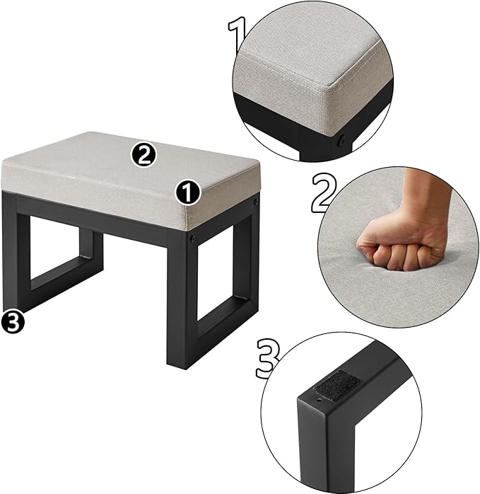 IBUYKE 16 Inch Small Foot Stool Ottoman, Rectangle Linen Foot Rest - Image 4