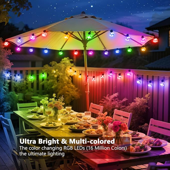 Outdoor String Lights, 25ft 20 Bulbs LED Color Changing Hanging Lights Dimmable - Image 4