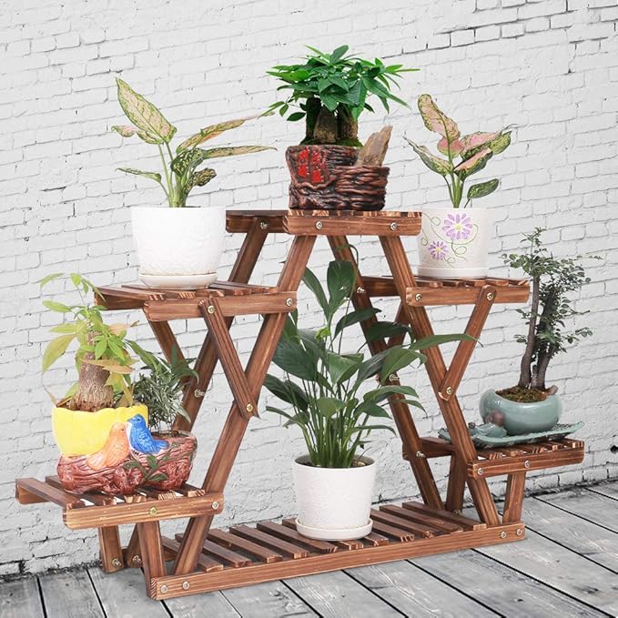 Wood Plant Stand Indoor, 6 Tiered Plant Shelf - Image 7