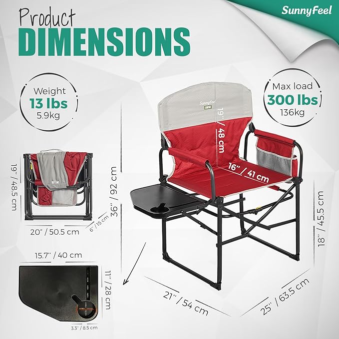SUNNYFEEL Camping Directors Chair, Heavy Duty, Oversized Portable Folding Chair - Image 3