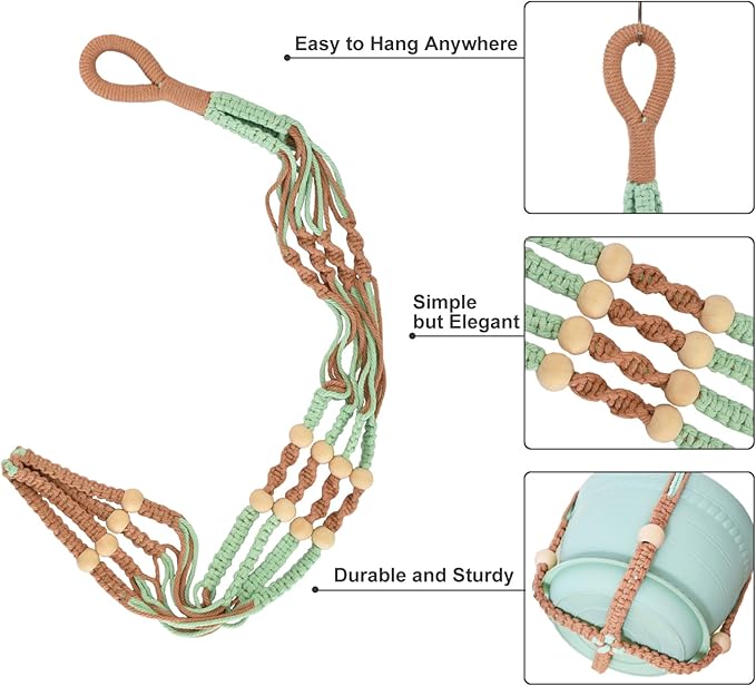 Macrame Plant Hanger with Pot, 3 Set Hanging Planters - Image 3