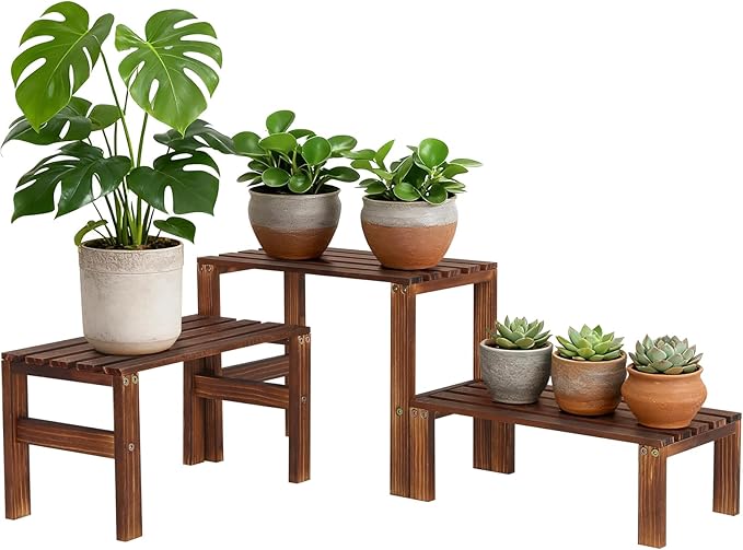 3 Tiered Wooden Plant Stand Shelf Indoor Outdoor, Corner Small Flower Pot Stand by OcBuct