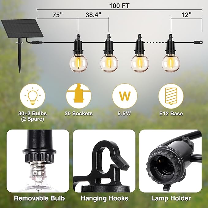 ZJOJO 100FT Solar Lights Outdoor Wateroproof, Solar String Lights - Image 2