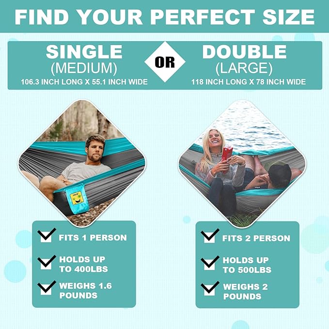SZHLUX Camping Hammock Double & Single Portable Hammocks - Image 2