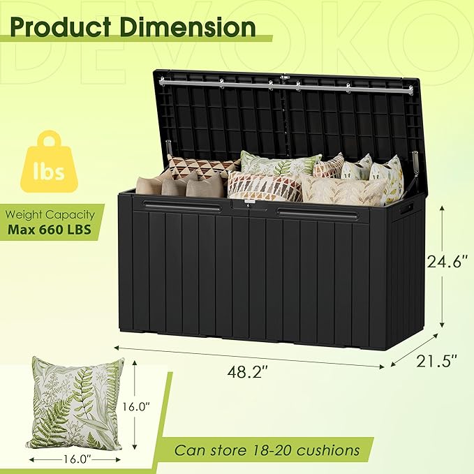 Devoko 100 Gallon Outdoor Storage Box, Waterproof Resin Deck Box - Image 8