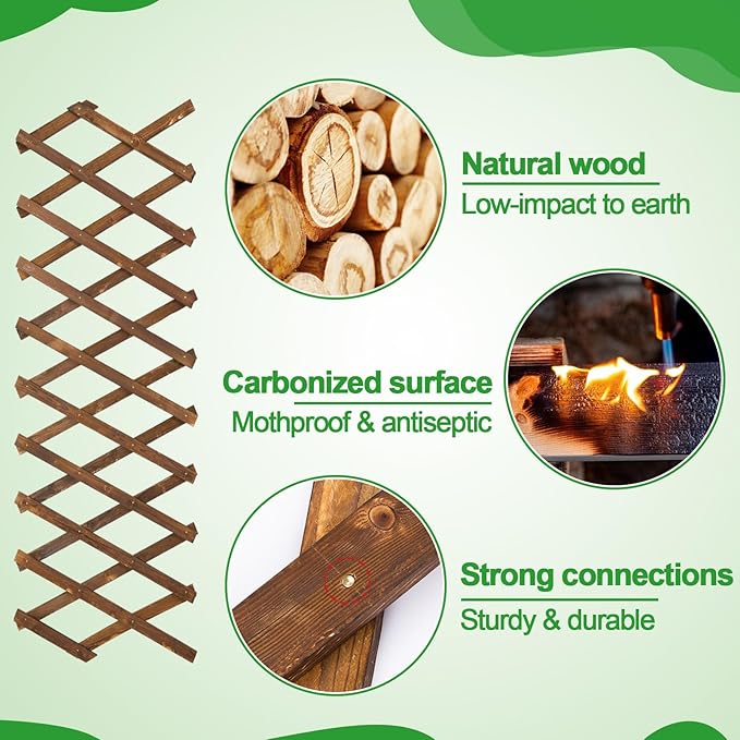 Pack of 2 Extra Thick Wooden Wall Trellis- Expandable Wall Planter Lattice - Image 3
