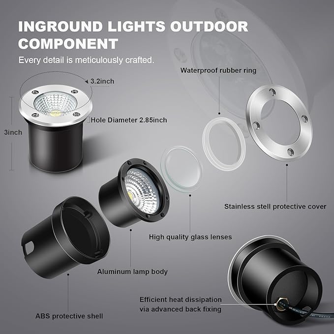 4 Pack 3w 12v Low Voltage In-ground Lights LED Landscape Light Waterproof IP67 - Image 3