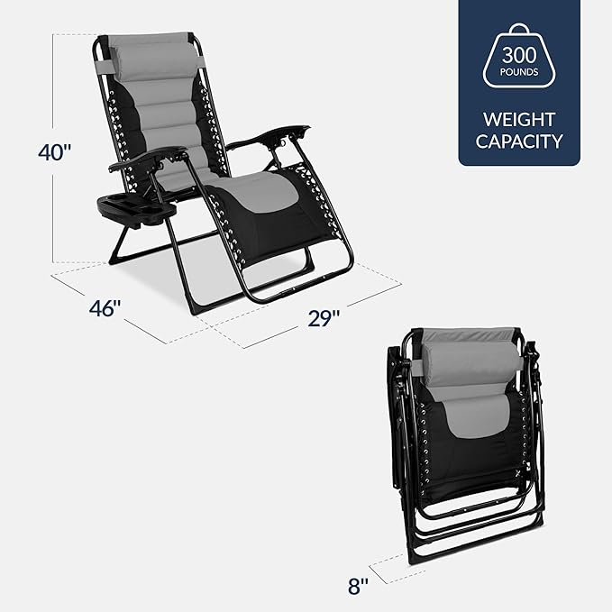 Best Choice Products Oversized Padded Zero Gravity Chair, Folding Outdoor Patio - Image 3