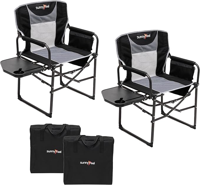 SUNNYFEEL Camping Directors Chair, Heavy Duty, Oversized Portable Folding Chair by SunnyFeelCamping
