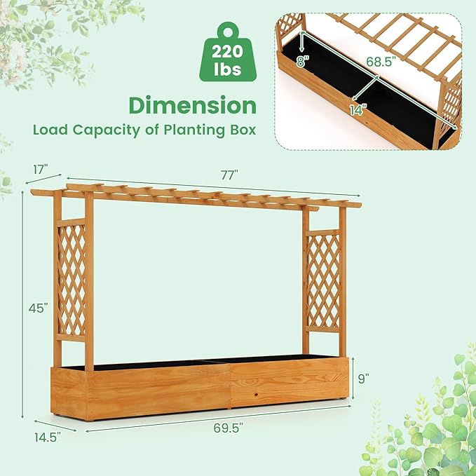 Giantex Raised Garden Bed with Trellis & Hanging Roof, Wood Planter Box with - Image 6